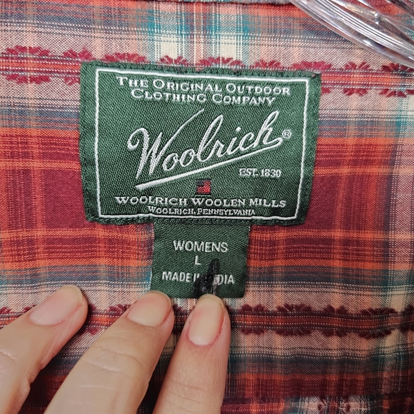 Woolrich Western Red Plaid Long Sleeve Snap Button Down Top Women's Large - Picture 3 of 12